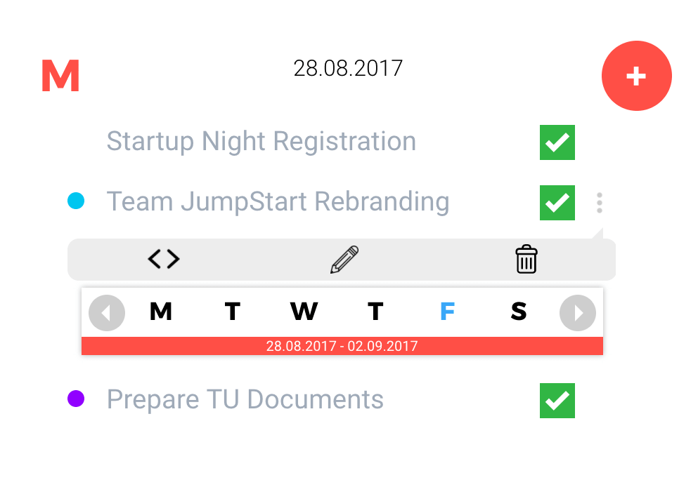 Easily create new tasks and distribute them among week days